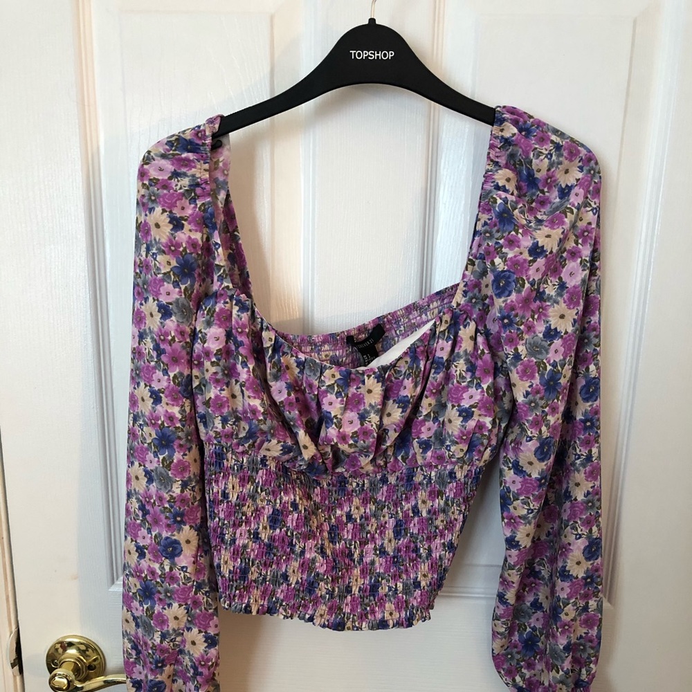 Lilac Smocked Floral Top size L Great Quality